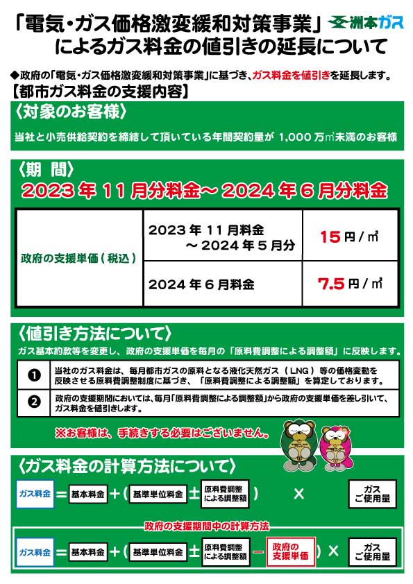 「電気・ガス価格激変緩和対策事業」に基づく都市ガス料金の値引きの延長について