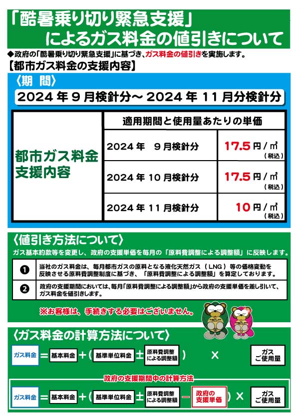 「酷暑乗り切り緊急支援」に基づく都市ガス料金の値引きについて