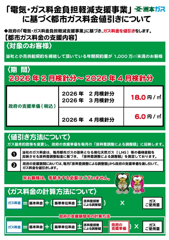 2026年「電気・ガス料金負担軽減支援事業」に基づく都市ガス料金の値引きについて